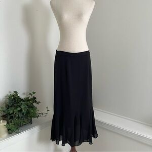 💜SOLD💜 VTG Fluted Sheer Overlay Midi Skirt Black  Classic Goth Career Twirl